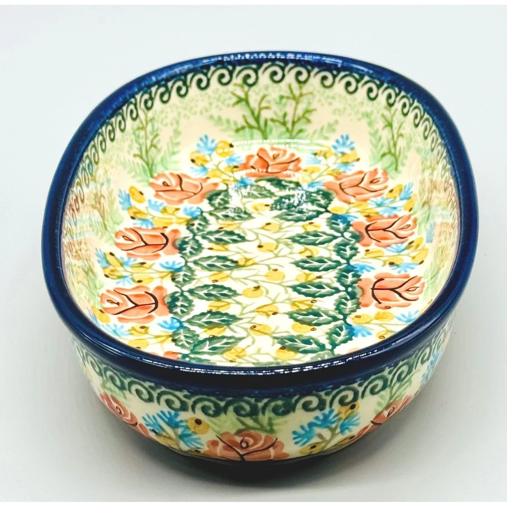Polish Pottery Unikat Oval Baker Dish Floral 7.5 inch J Okraska 1699